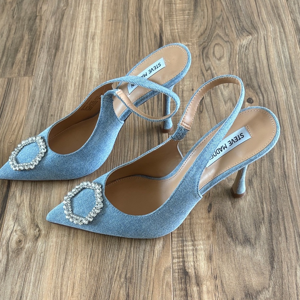 Steve Madden Jean Denim Blue Embellished Heels